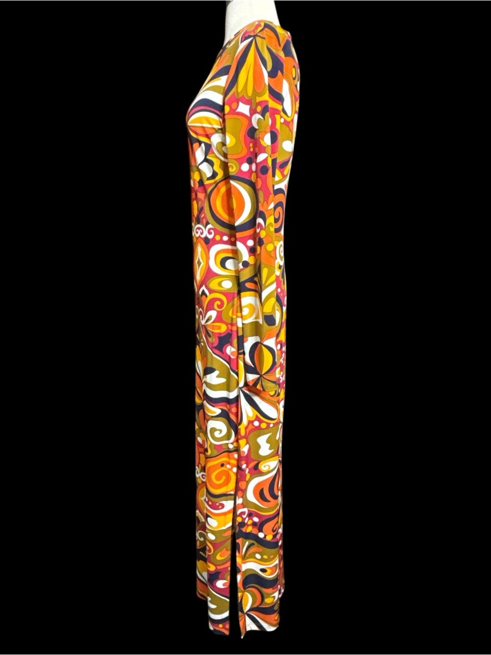 Zara Psychedelic Retro Swirl Print Long Sleeve Stretchy Maxi Dress Size S - Picture 4 of 4